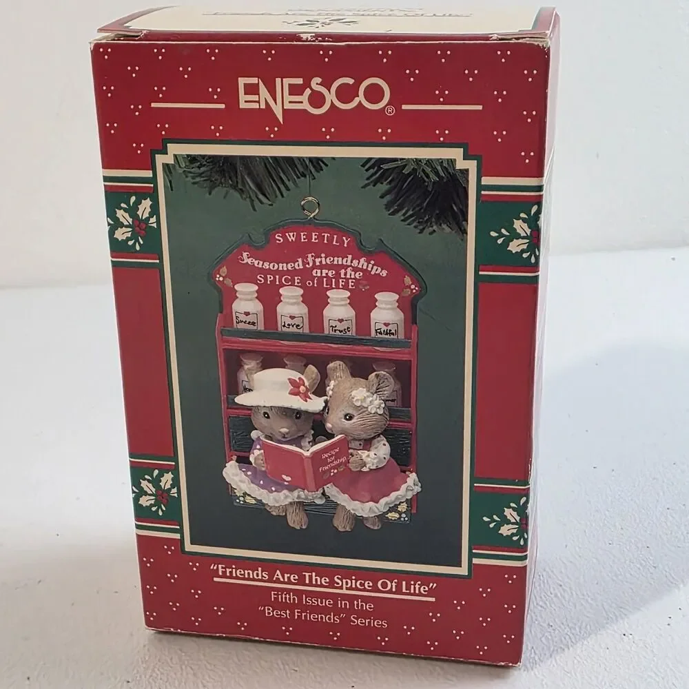 Enesco Christmas Ornament Friends Are The Spice Of Life 1994 Mice Mouse With Box